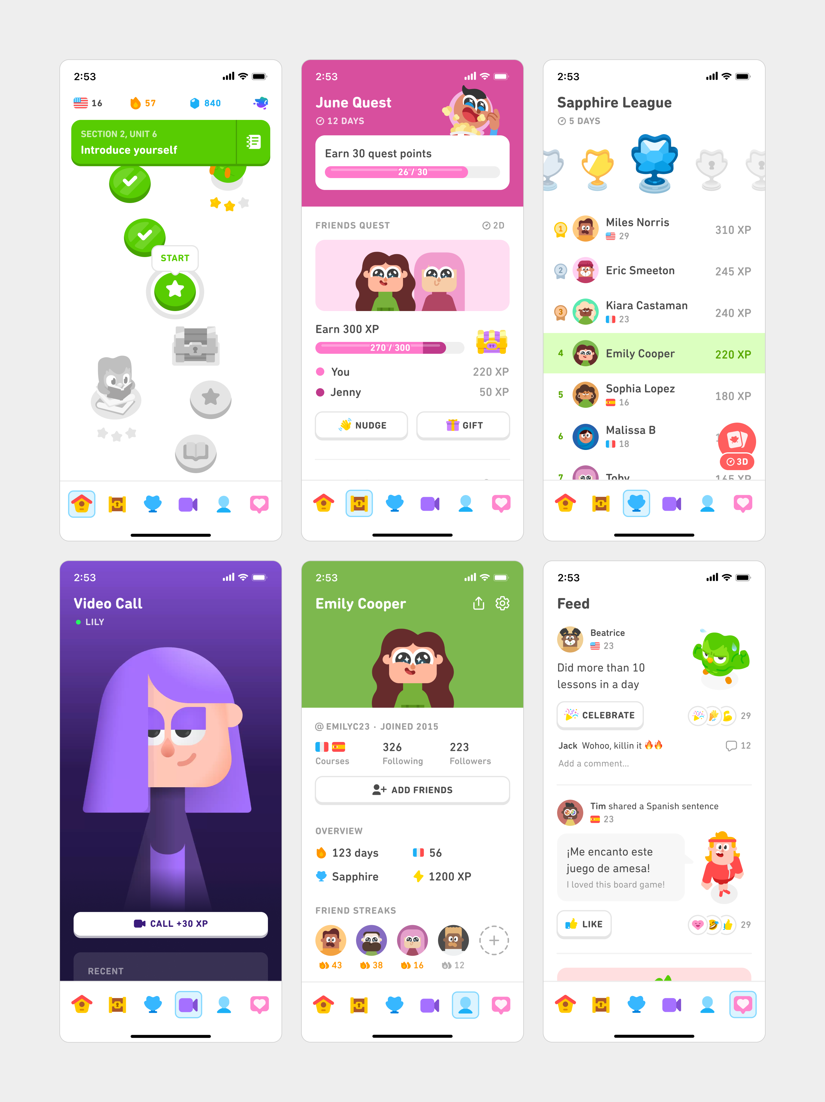 Official Duolingo image showing refreshed core tabs