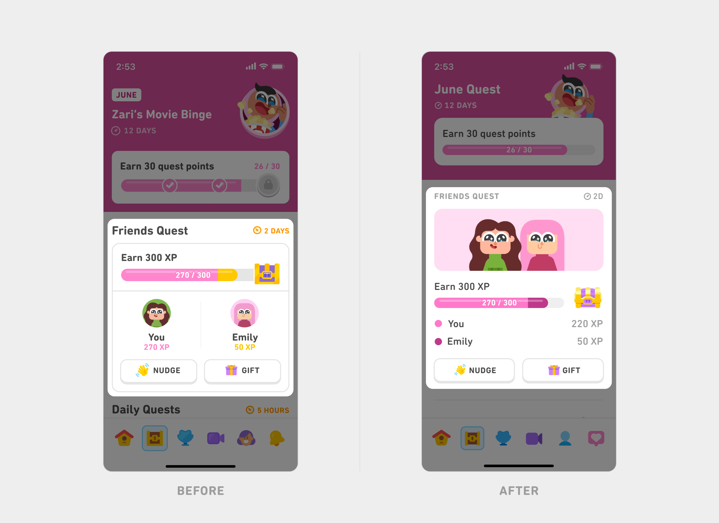 Official Duolingo before and after image showing improved spacing